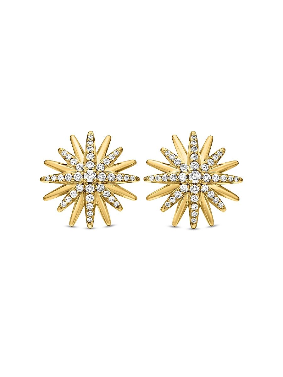 Women's Starburst Stud Earrings in 18K Yellow Gold with Diamonds, 19mm - Diamond