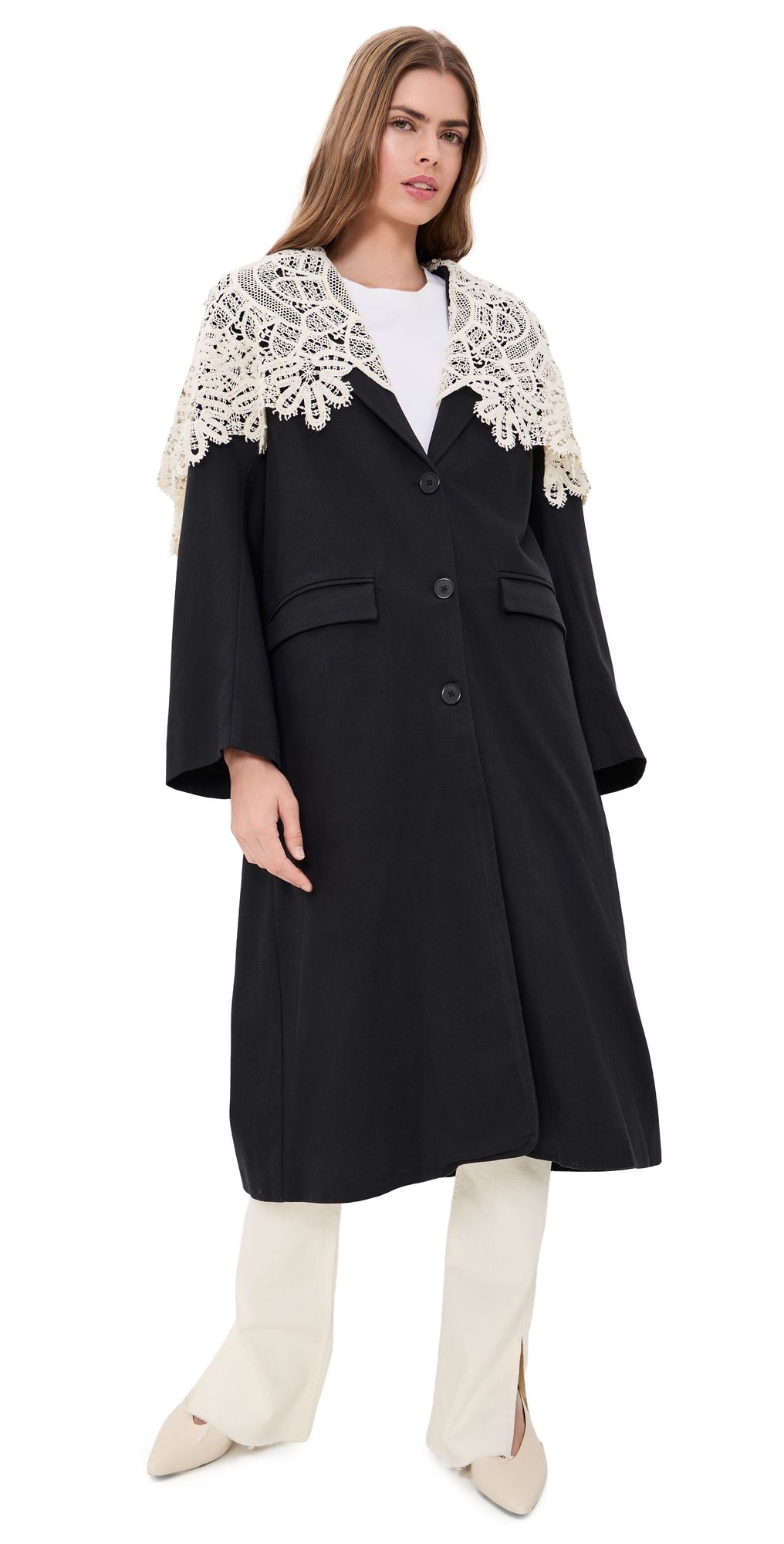 Sea Alina Lace Oversized Long Coat Black S