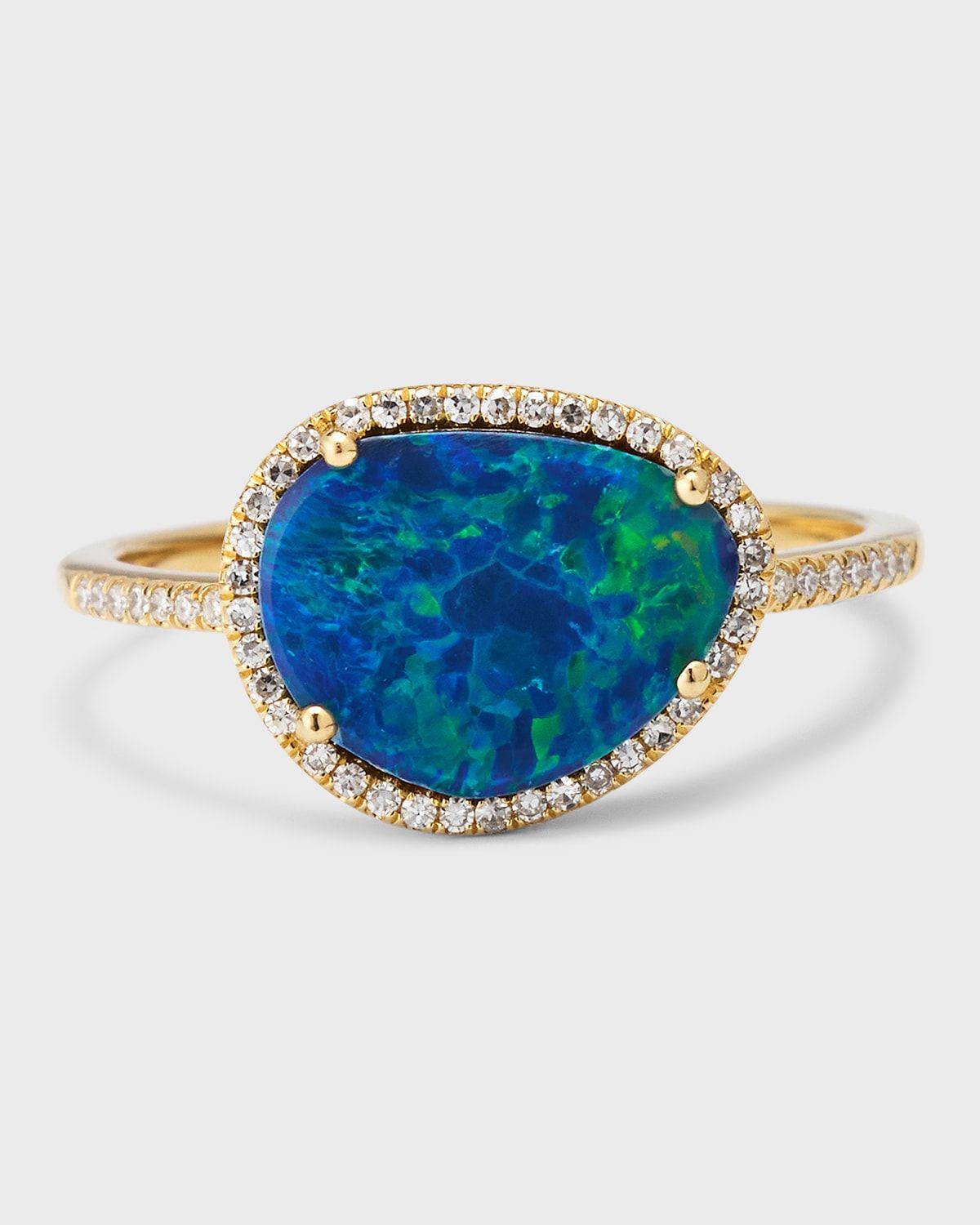 14K Gold Diamond Opal Ring, Size 7