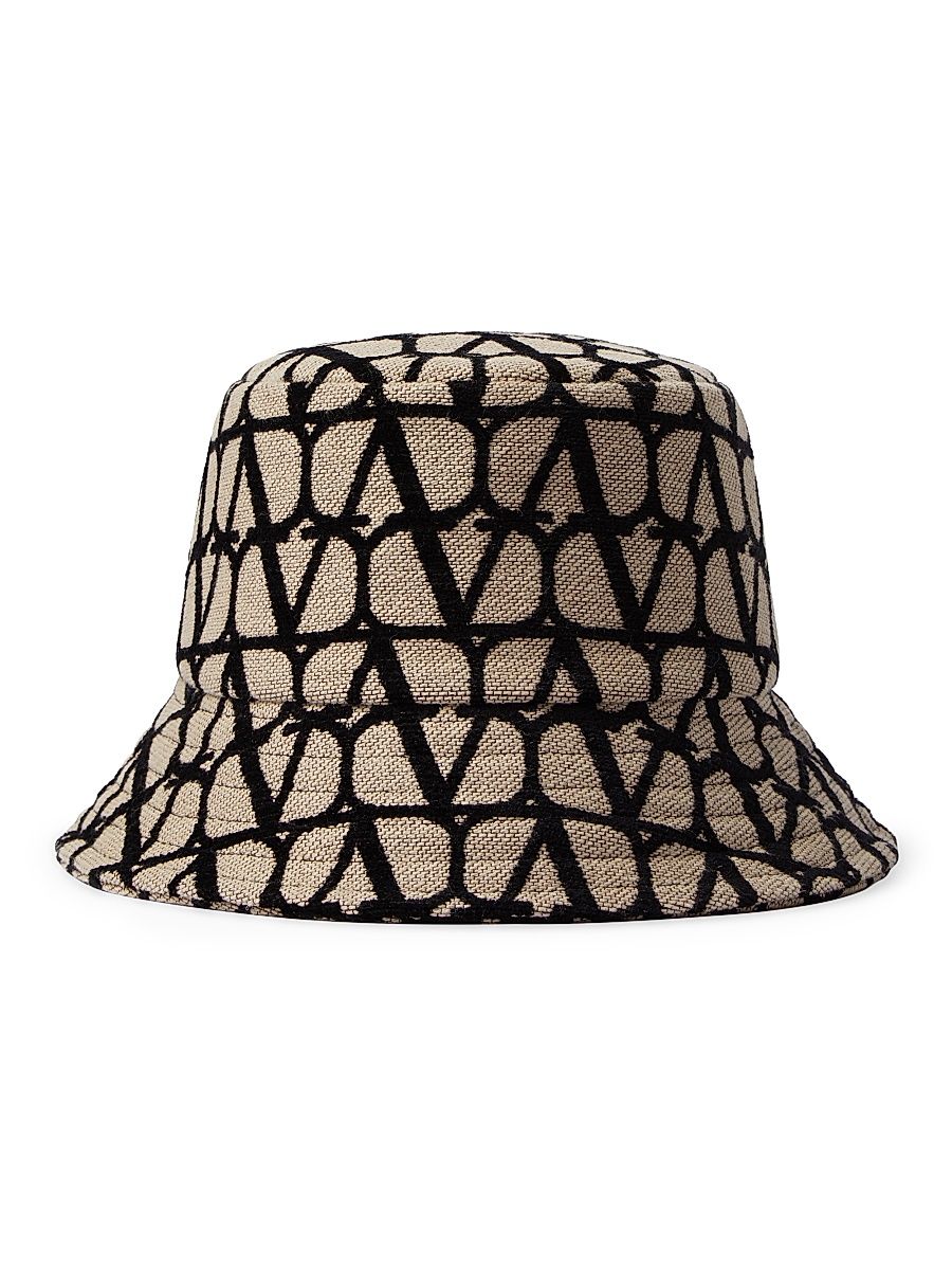 Women's VLogo Monogram Canvas Bucket Hat - Beige Black - Size Large
