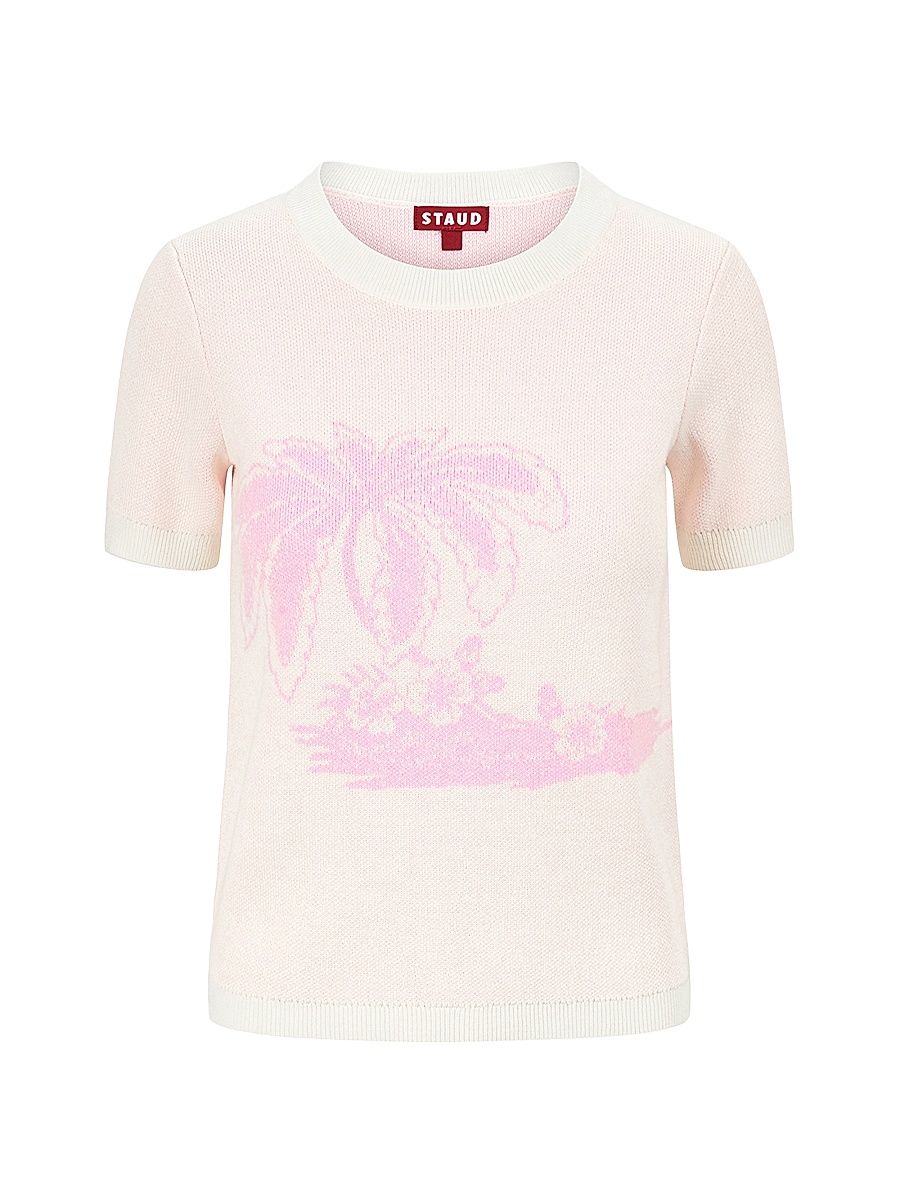 Women's Reyna Short-Sleeve Wool-Blend Sweater - Ivory Cherry Blossom Toile - Size Large