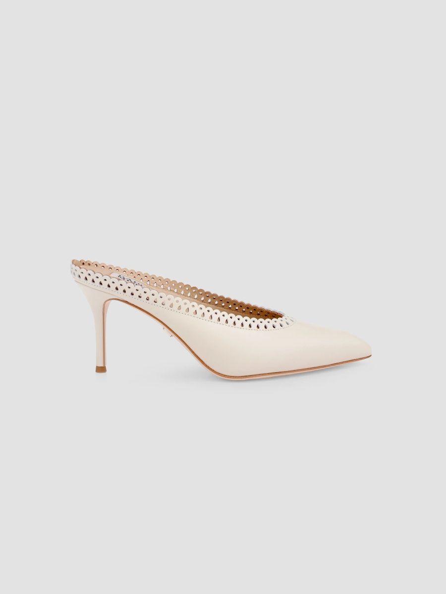 Badgley Mischka Women's Rylie 75MM Leather Mules - Cream White - Size 5