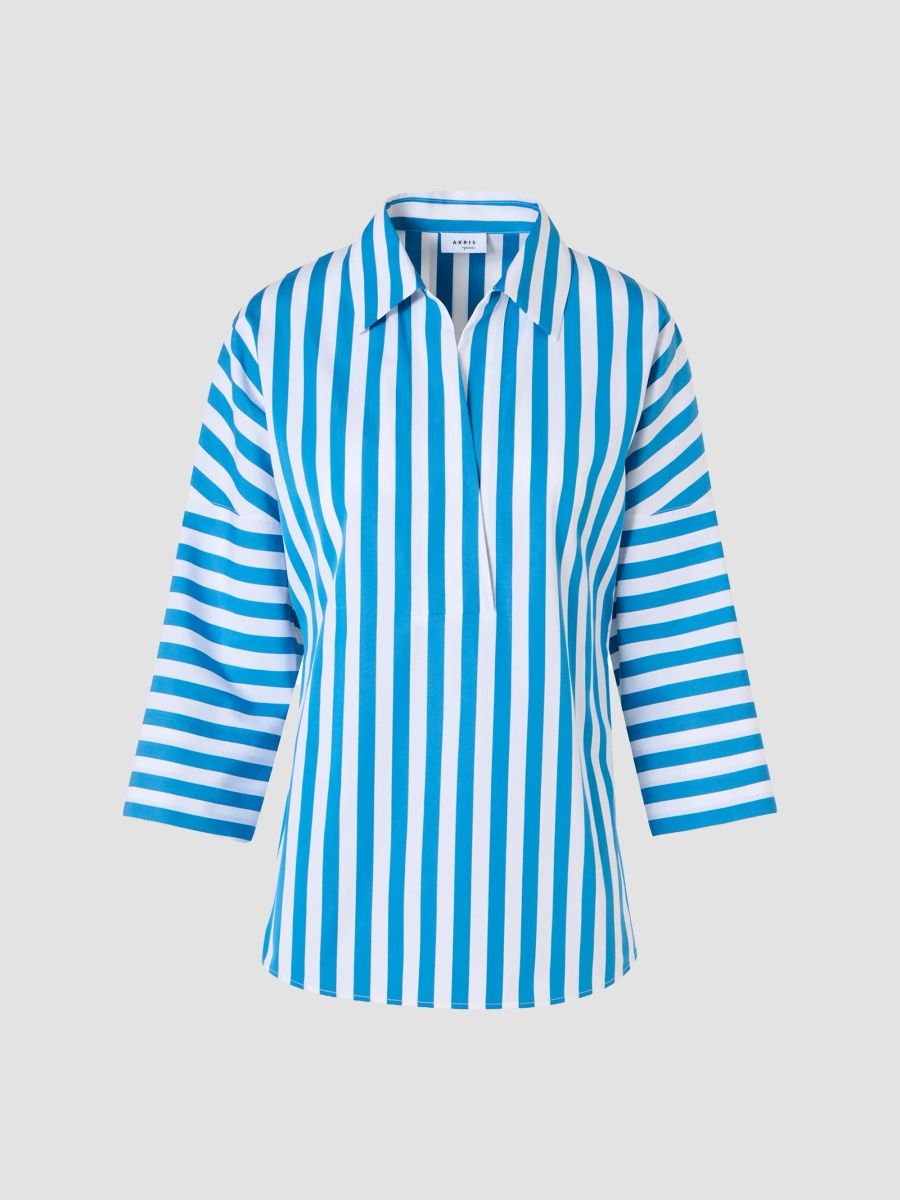 Akris punto Women's Kodak Striped Cotton Poplin Blouse - Blue Cream - Size 2