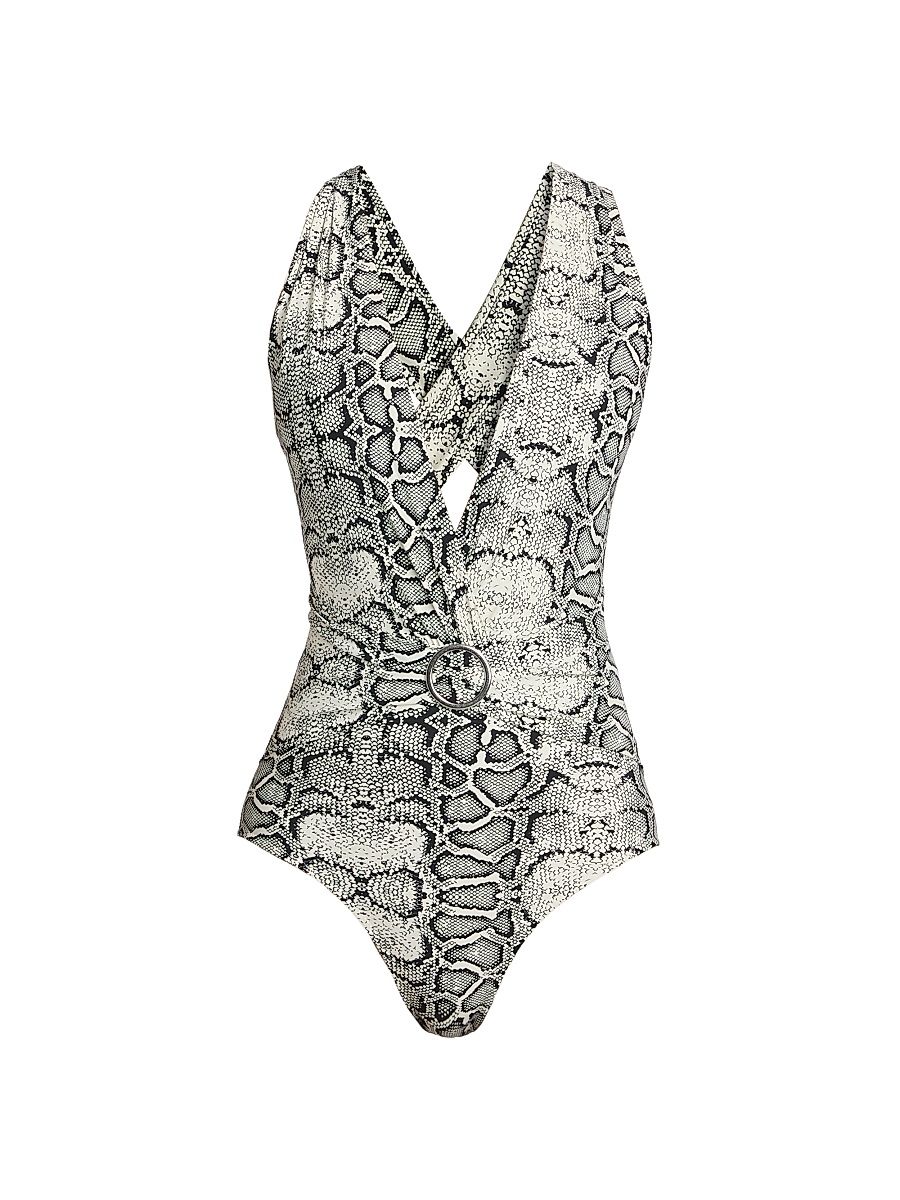 Women's Benka Snakeskin-Print Belted One-Piece Swimsuit - Urban Snake - Size 8