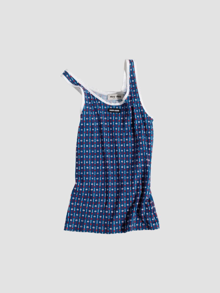 Miu Miu Women's Printed Ribbed Knit Tank Top - Blue - Size Large
