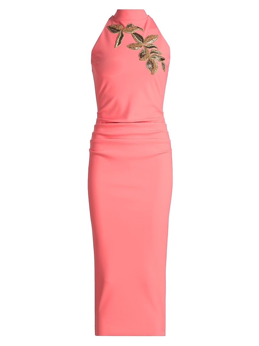 Women's Nimby Embroidered Halterneck Midi-Dress - Sorbet - Size 8