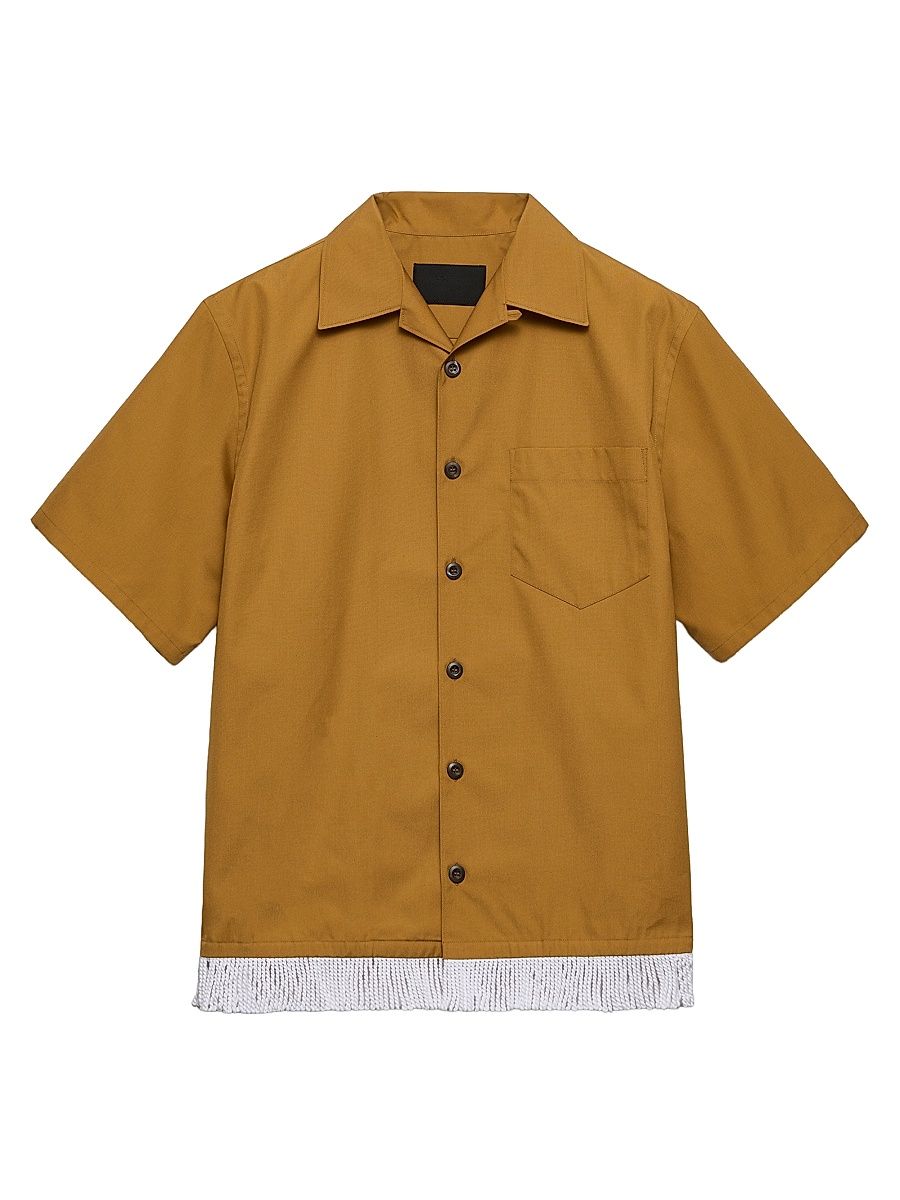 Men's Cotton Blend Fringed Bowling Shirt - Yellow - Size XXL