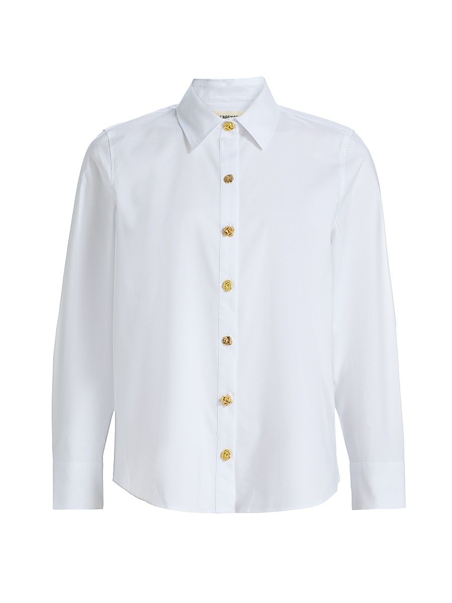 Women's Ellery Cotton-Blend Button-Front Blouse - White Mix Gold - Size XL