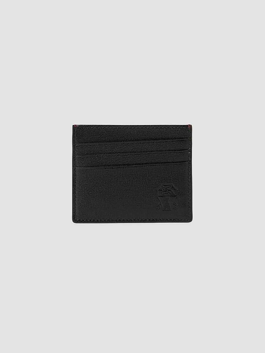 Men's Brushed Leather Card Holder - Black