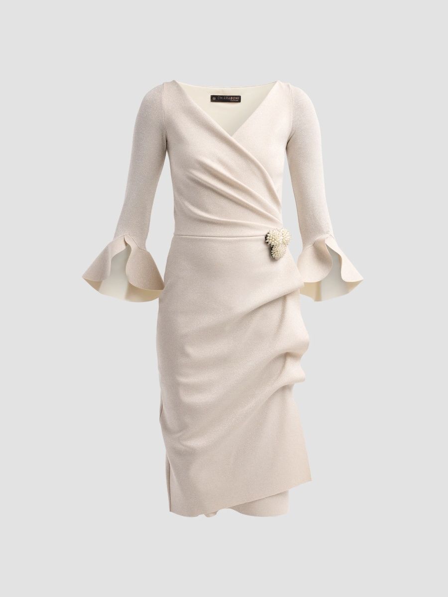 Chiara Boni La Petite Robe Women's Triana Lurex-Knit Ruched Surplice Midi Dress - Quartz - Size 16