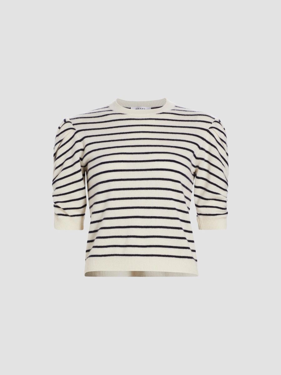 FRAME Women's Ruched Striped Cashmere Sweater - Off White Multi - Size Large