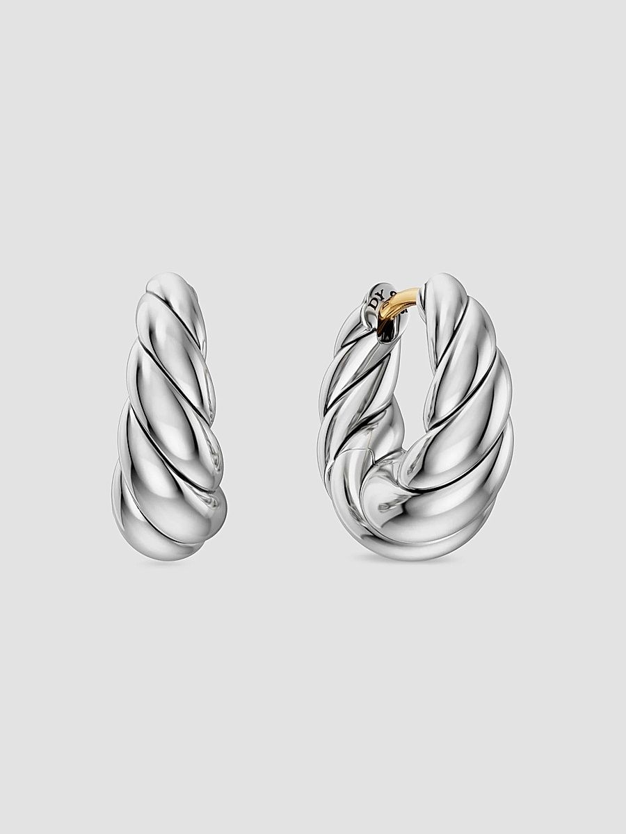 Women's Sculpted Cable Tapered Hoop Earrings in Sterling Silver, 15.7MM - Silver