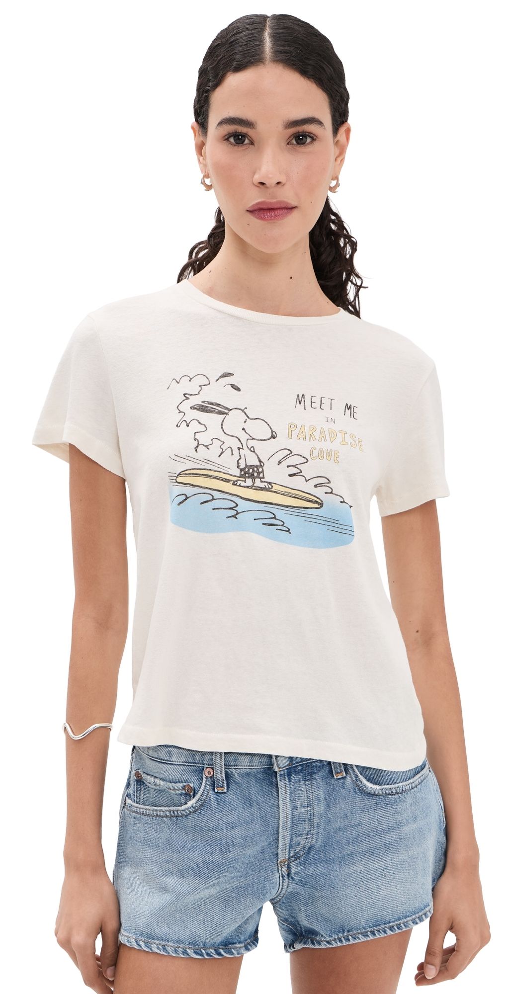 RE/DONE Classic Tee Snoopy Hang Ten Vintage White S