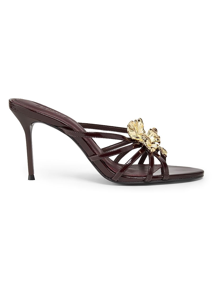 Women's 90MM Floral-Hardware Patent Leather Mules - Maplewood - Size 11