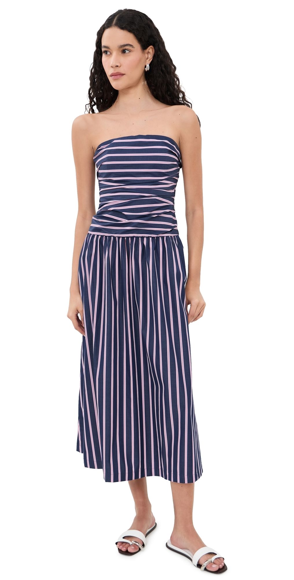 Madewell Amari Dress In Washed Poplin Classic Indigo Multi Stripe 10