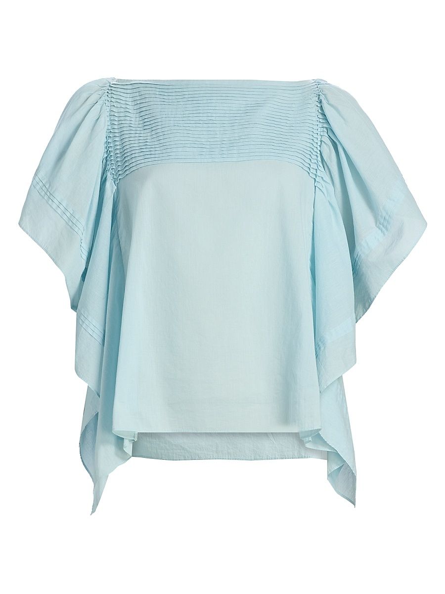 Women's Lu Pintucked Draped Cotton Top - Adriatic - Size 16