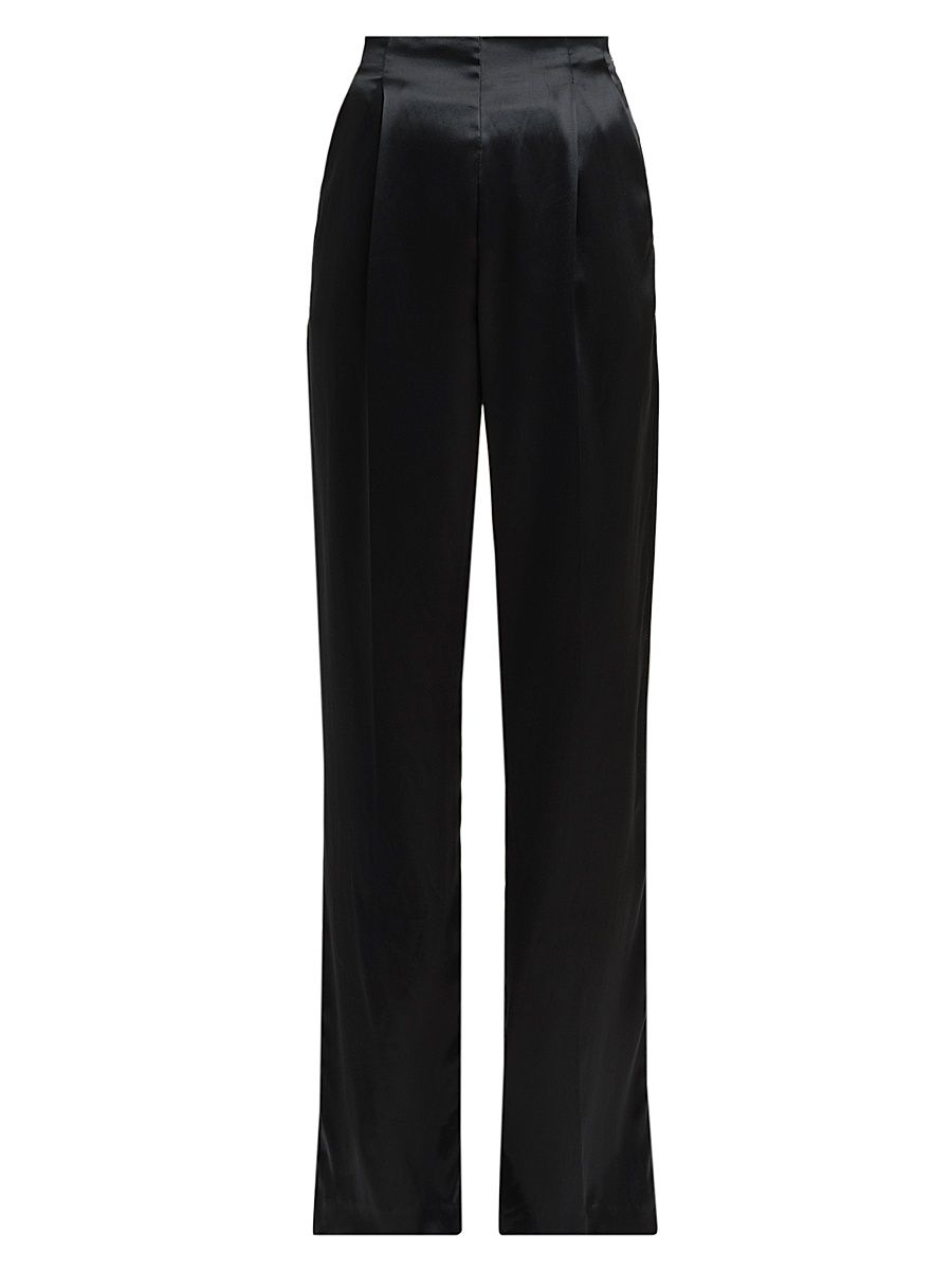 Women's Satin High-Rise Straight-Leg Pants - Black - Size 10