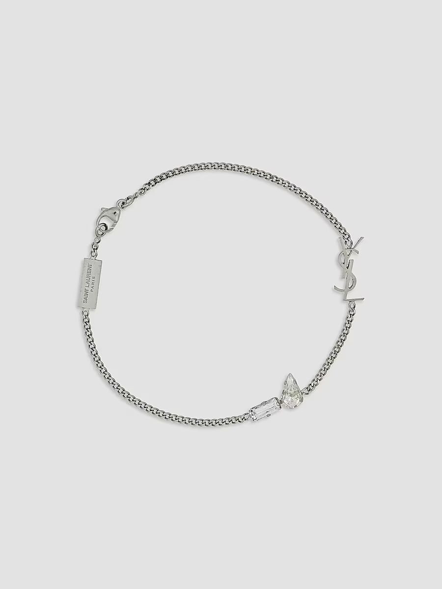 Saint Laurent Women's Opyum Charm Bracelet in Metal and Rhinestone - Argent Oxyde Crystal - Size Medium