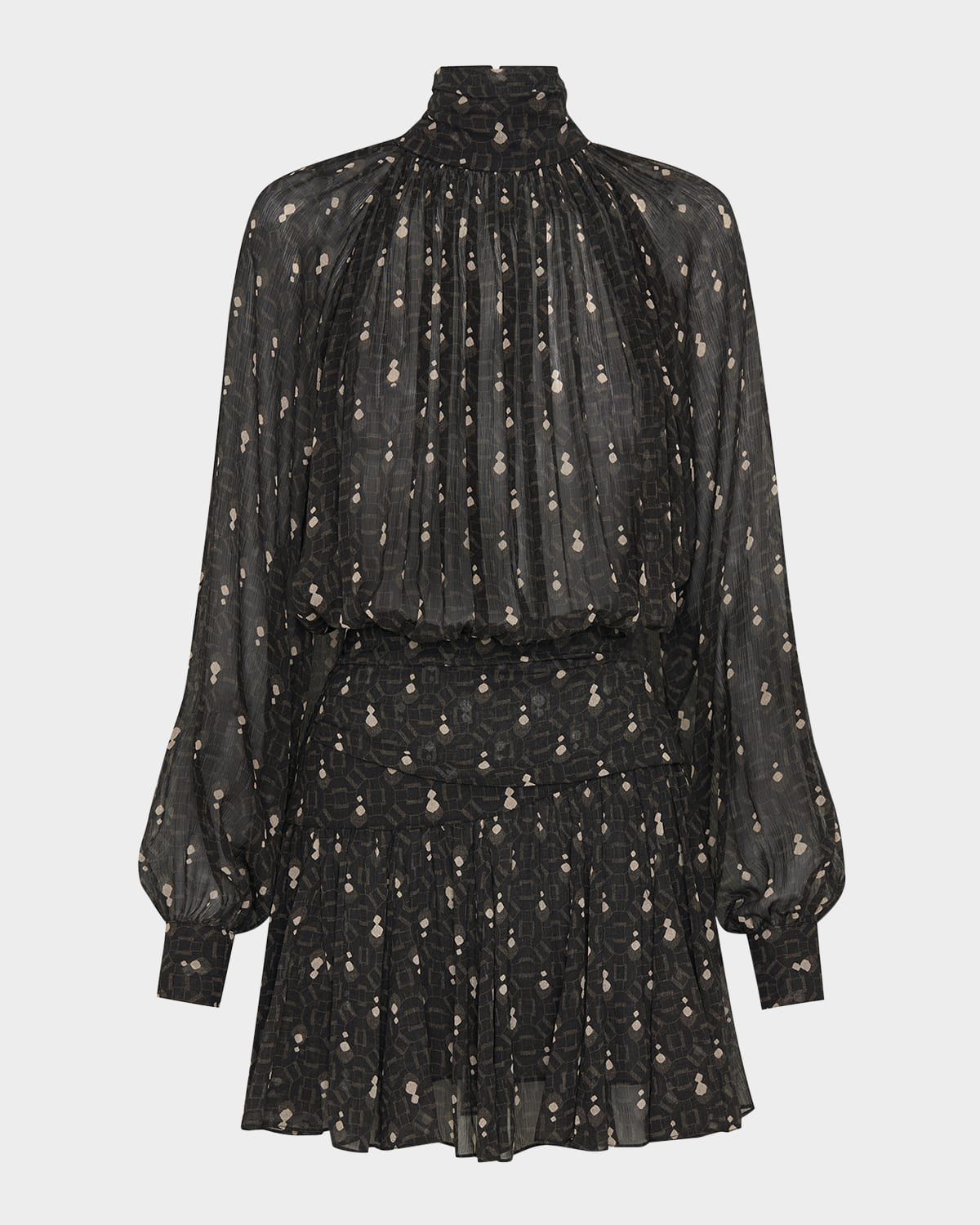 Cecile Ruched Turtleneck Viscose Mini Dress