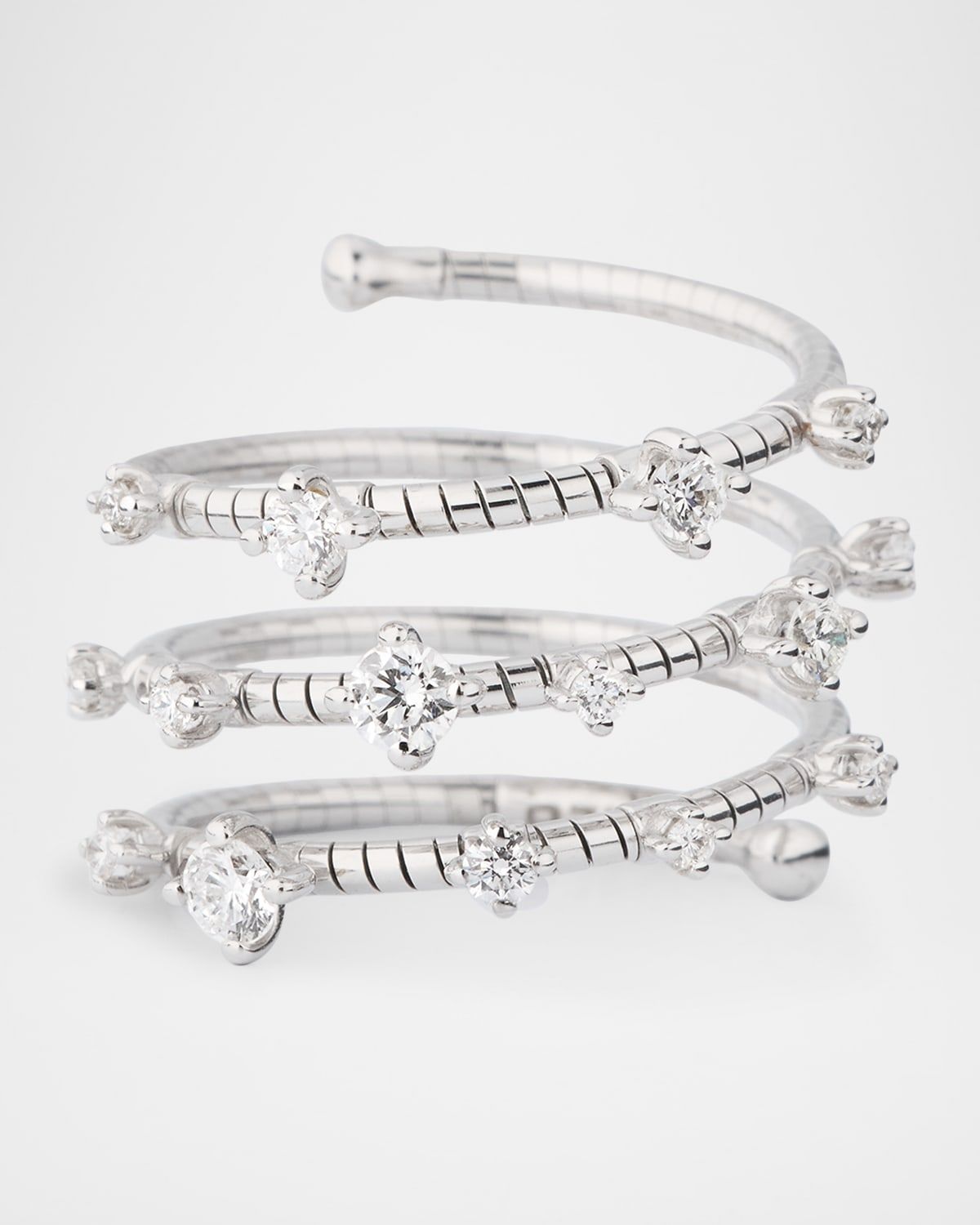 18K White Gold Coil Ring with Diamonds