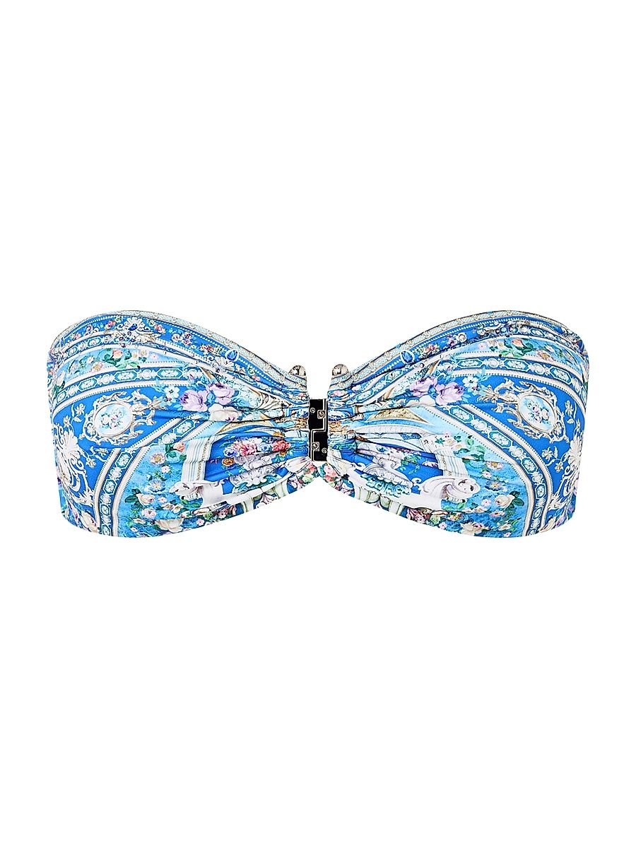 Women's Ottoman-Print Strapless Bikini Top - Blue Multi - Size Large