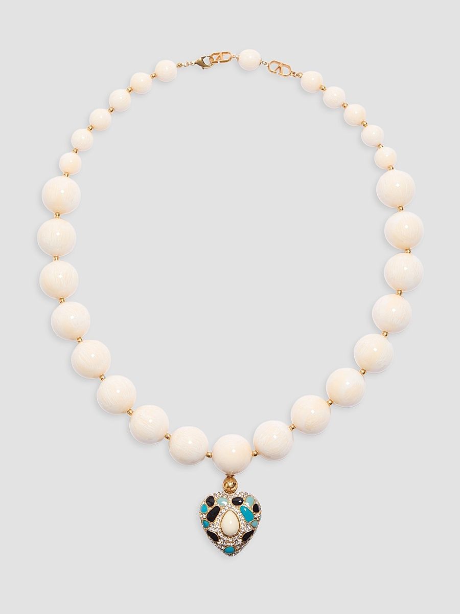 Women's Coeur Royal Necklace in Metal, Resin, Enamel and Swarovski Crystals - Beige Multicolor