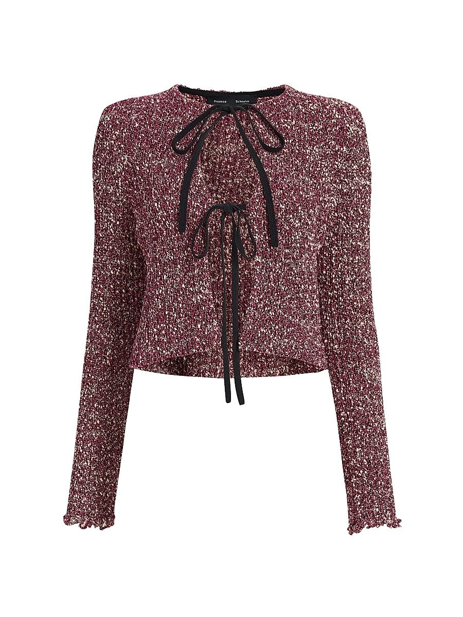 Women's Colette Popcorn-Stitch Front-Tie Cotton-Linen Top - Wine Multi - Size XS