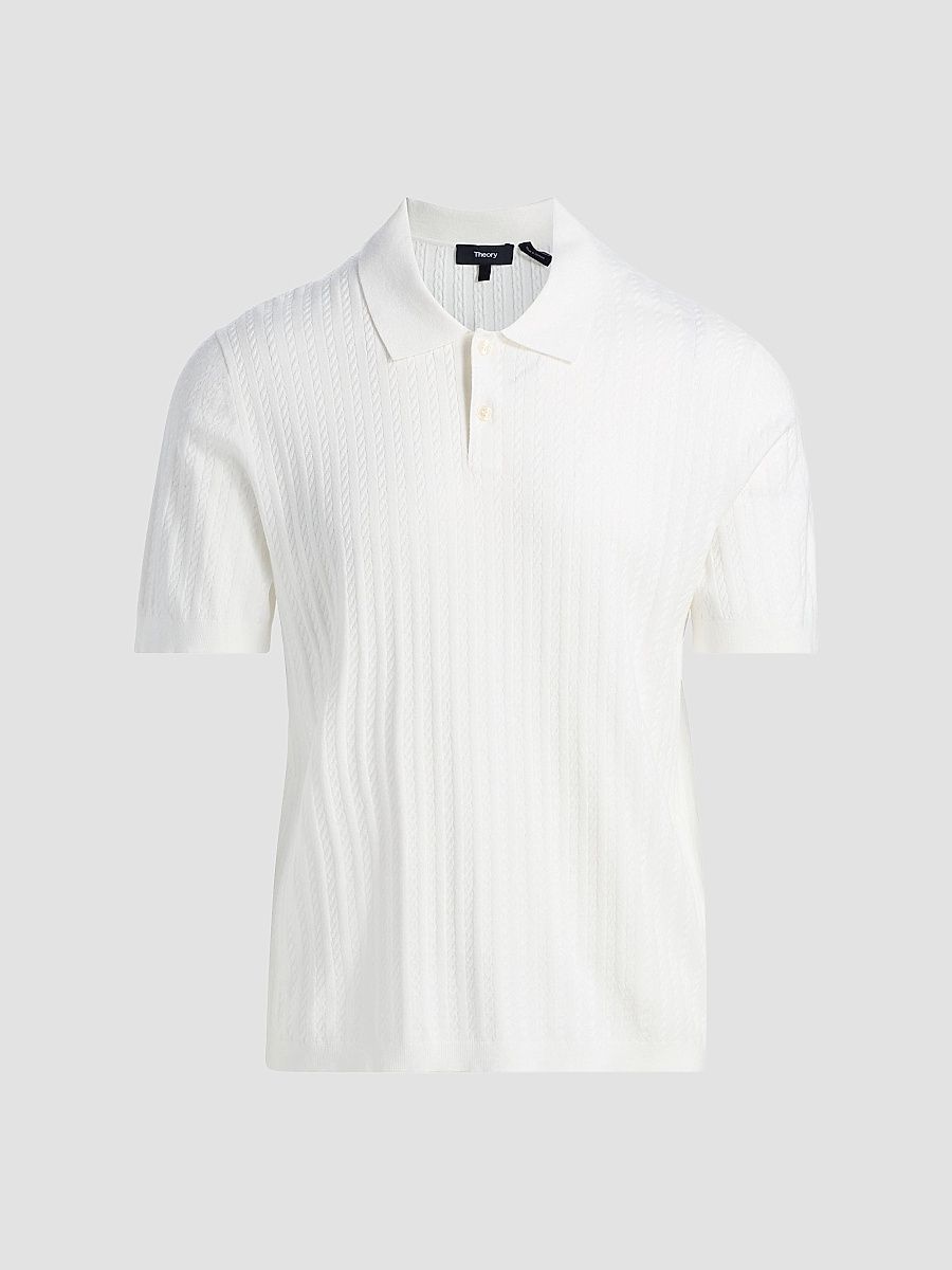 Theory Men's Cable-Knit Polo Shirt - White - Size XL