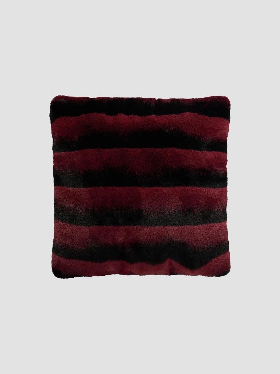Gorski Striped Faux-Fur Throw Pillow - Gray Chinch