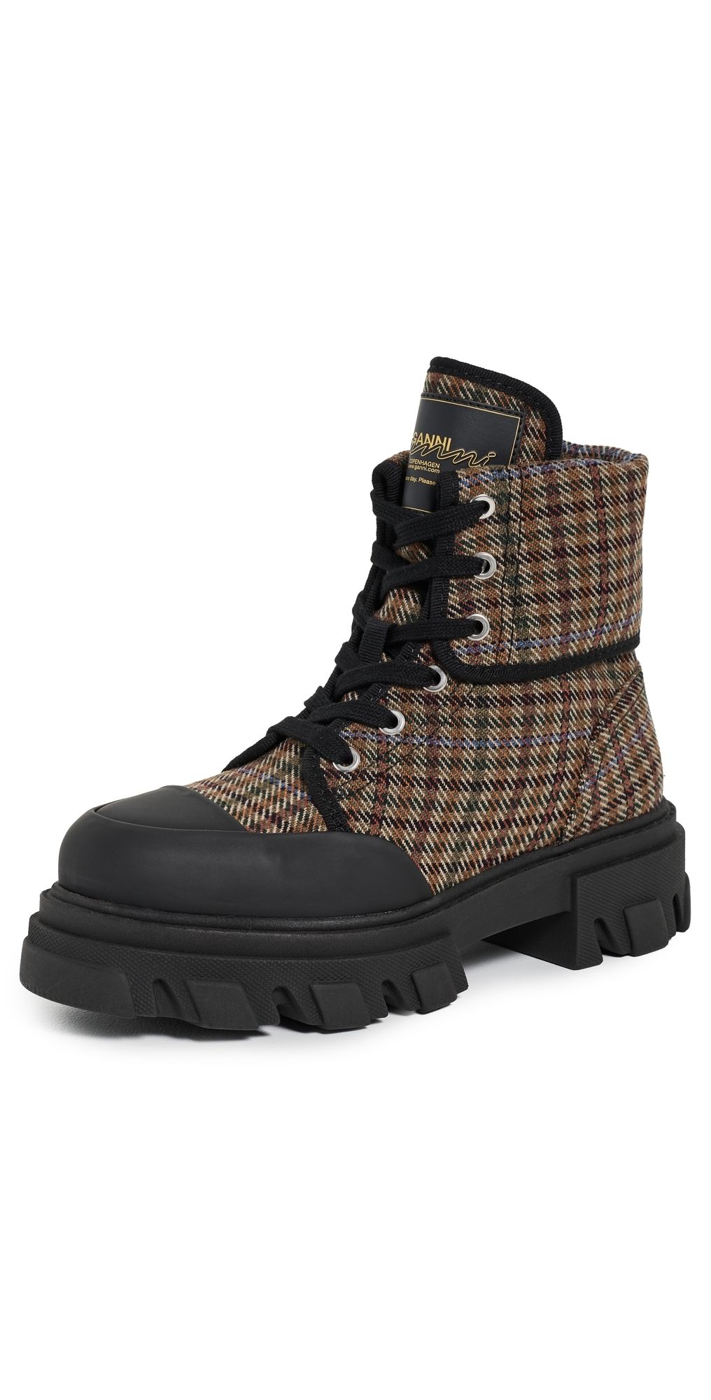 GANNI Cleated Canvas Wool Boots Multicolour 37