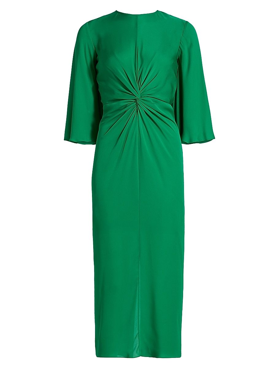 Women's Georgette Twist-Front Midi-Dress - Green - Size 12