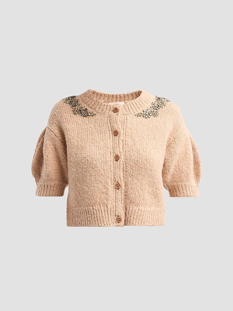 Women's Millicent Crystal-Lace Alpaca-Blend Cardigan - Light Russet - Size Large