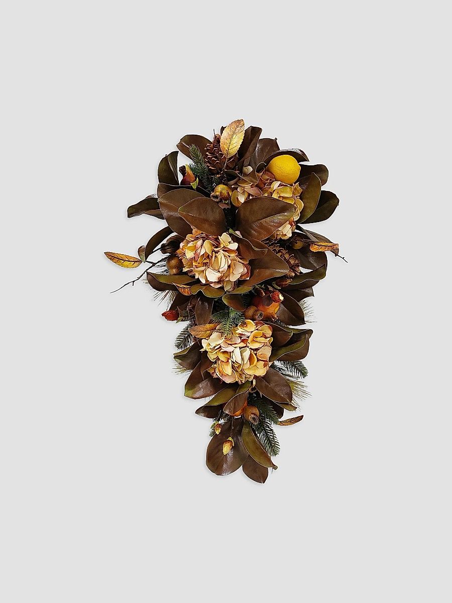 Holiday Newness Faux-Hydrangea & Magnolia Leaf Teardrop