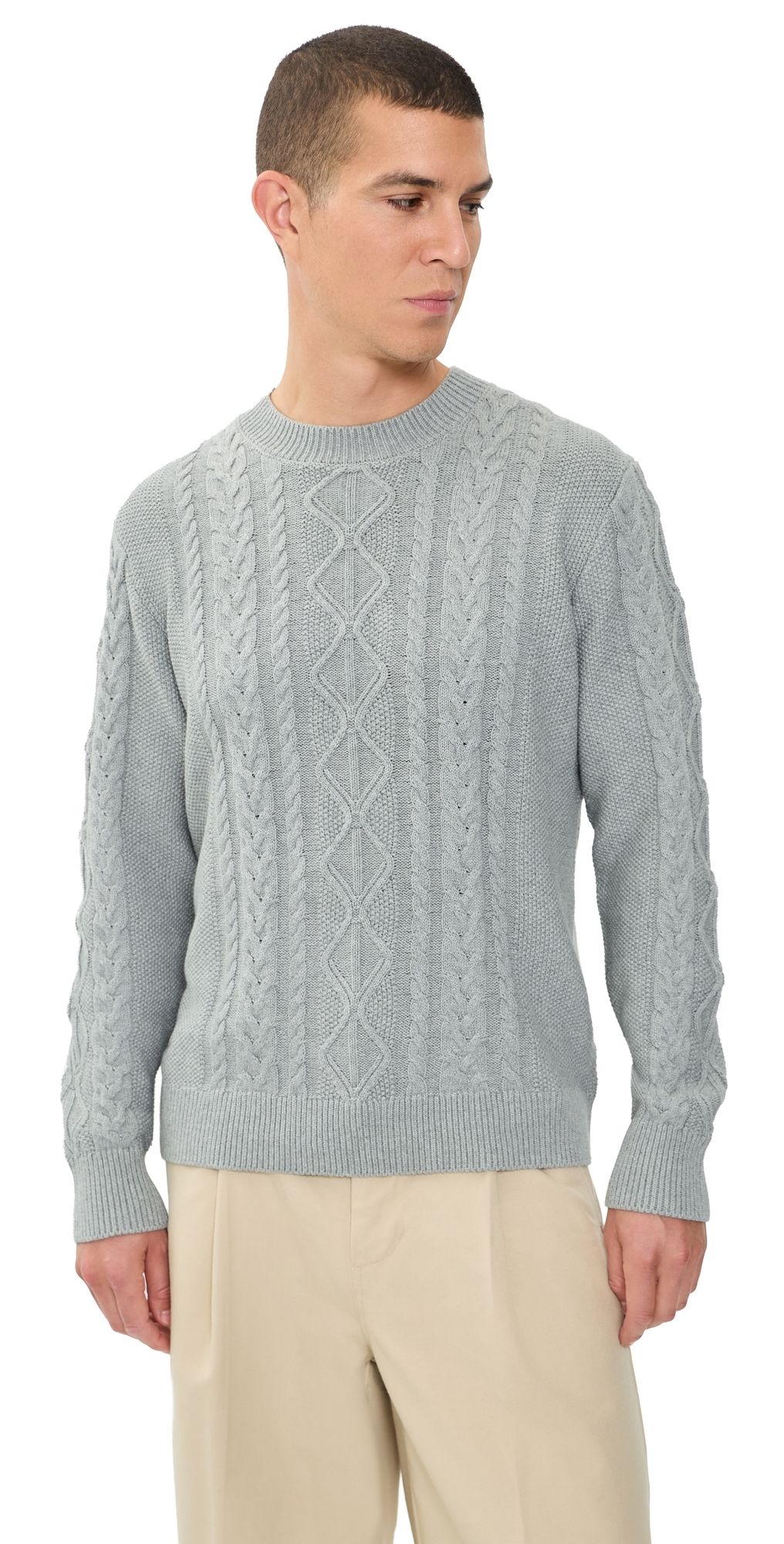ASHER Andre Cable Knit Crewneck Sweater Heather Grey M