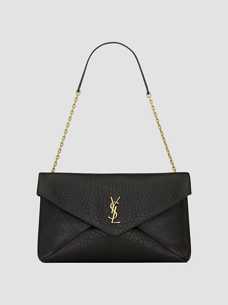Saint Laurent Women's Cassandre Large Pouch on Chain in Lambskin - Light Musk