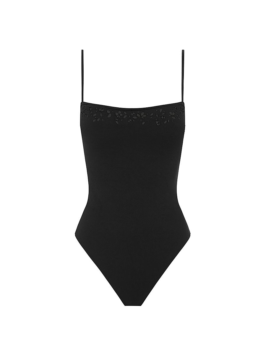 Women's Memoir Embroidered One-Piece Swimsuit - Ebony - Size XS