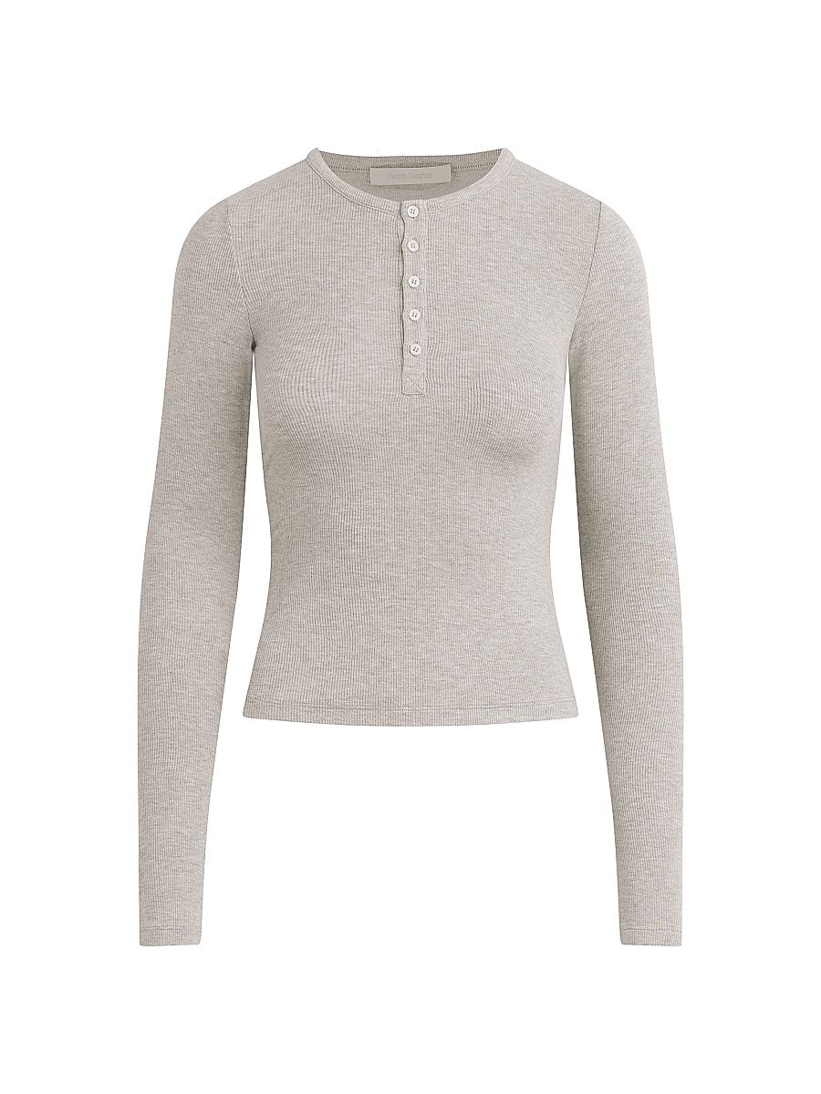 Women's The Ribbed Henley Top - Heather Grey - Size Medium