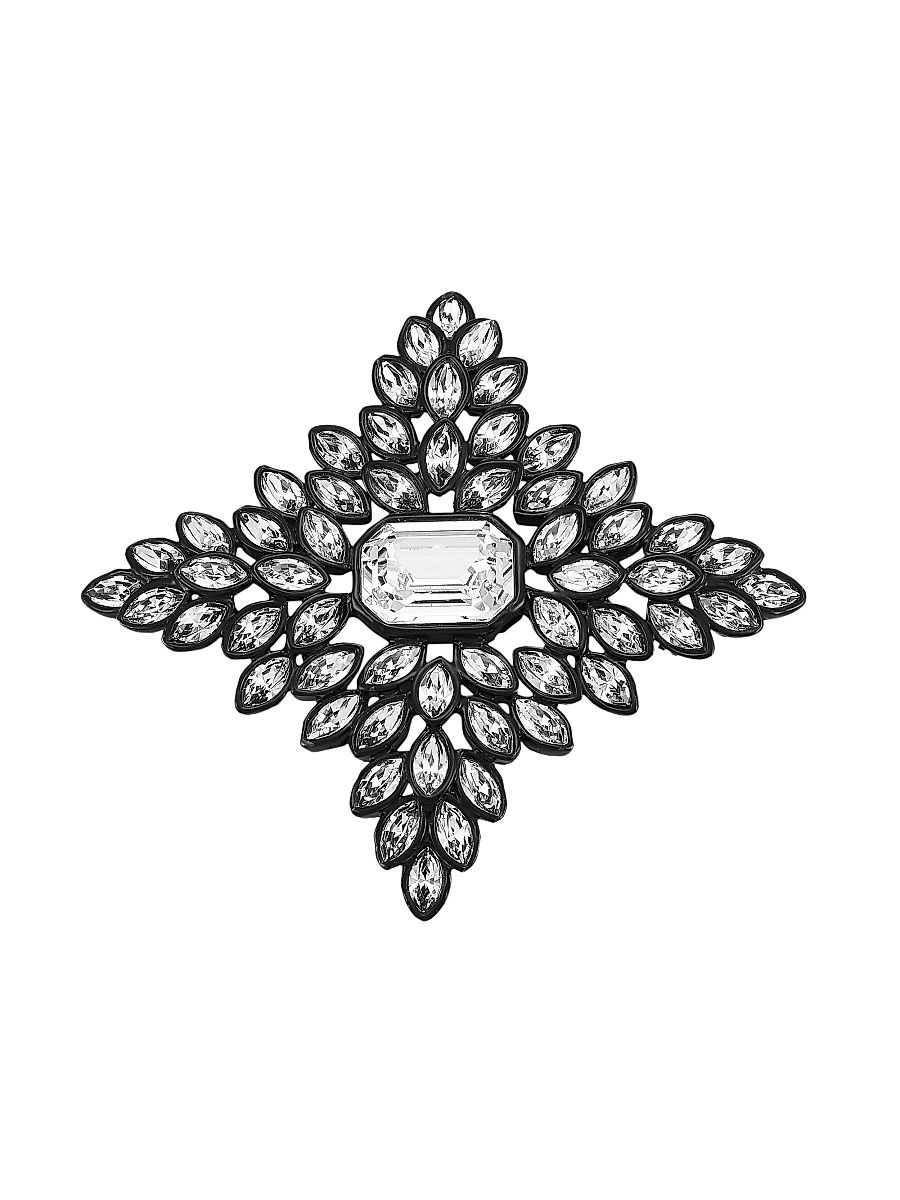Women's Black Line Crystal Cruciform Brooch - Crystal