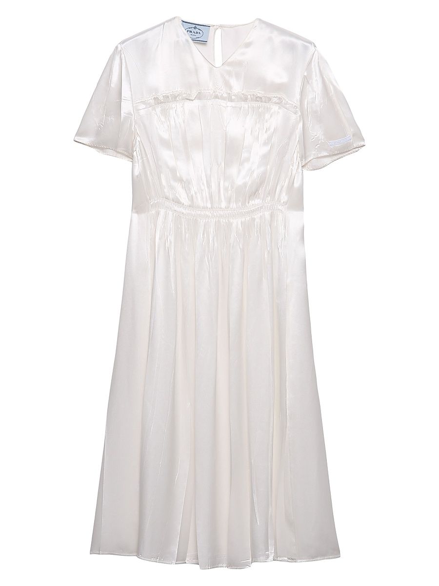 Women's Embroidered Satin Midi-Dress - White - Size 6