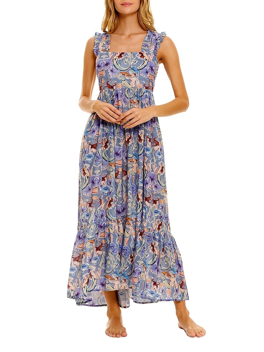 Women's Summer Soirée Mika Calypso Cotton Maxi Dress - Blue - Size Small