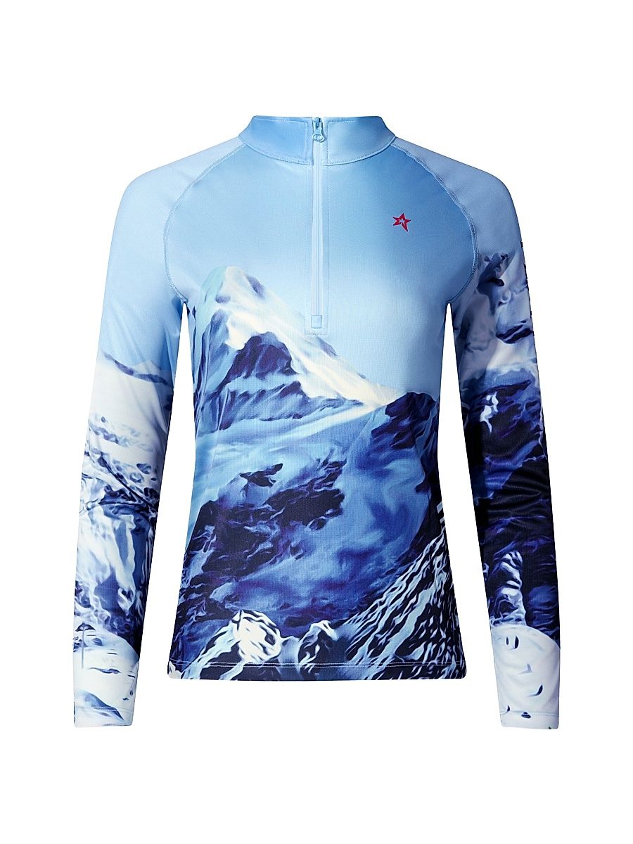 Women's Base Layer Printed Quarter-Zip Top - Ski Lift Blue - Size XL