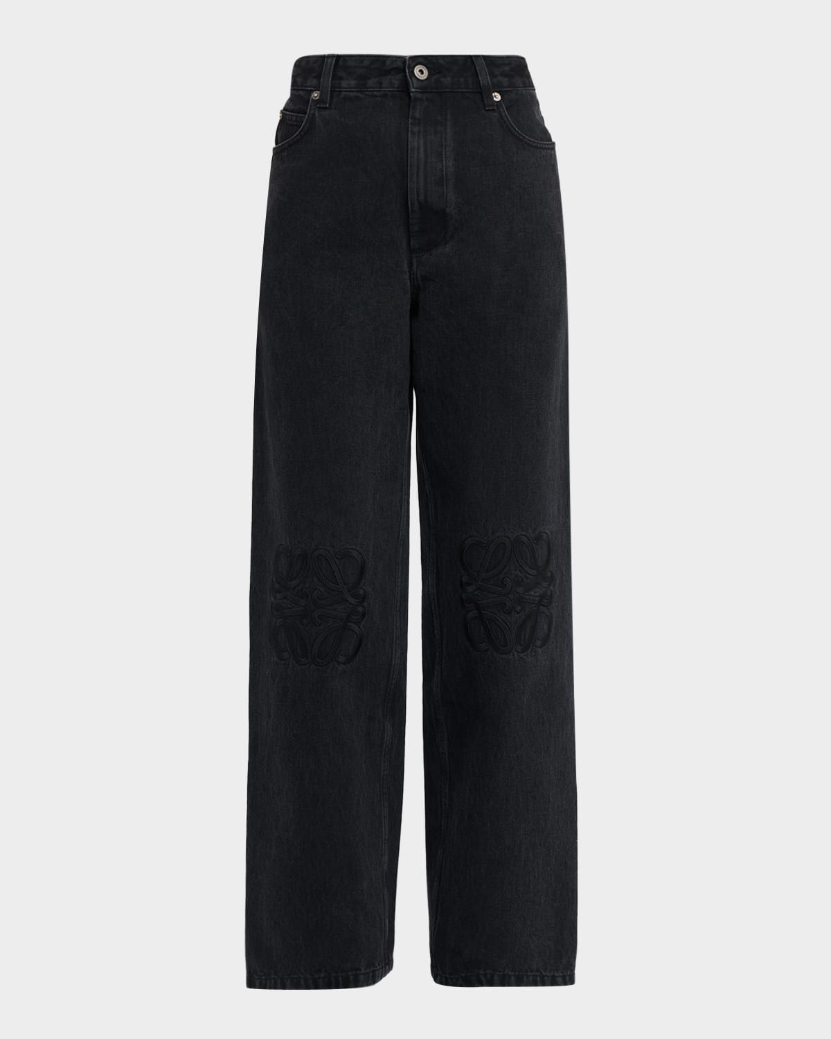 Tonal Anagram Baggy Wide-Leg Jeans