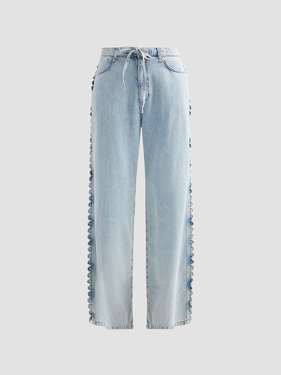 Women's Phoebe Featherweight Denim Drawstring Frill Jeans - Aliah Scallop - Size XL