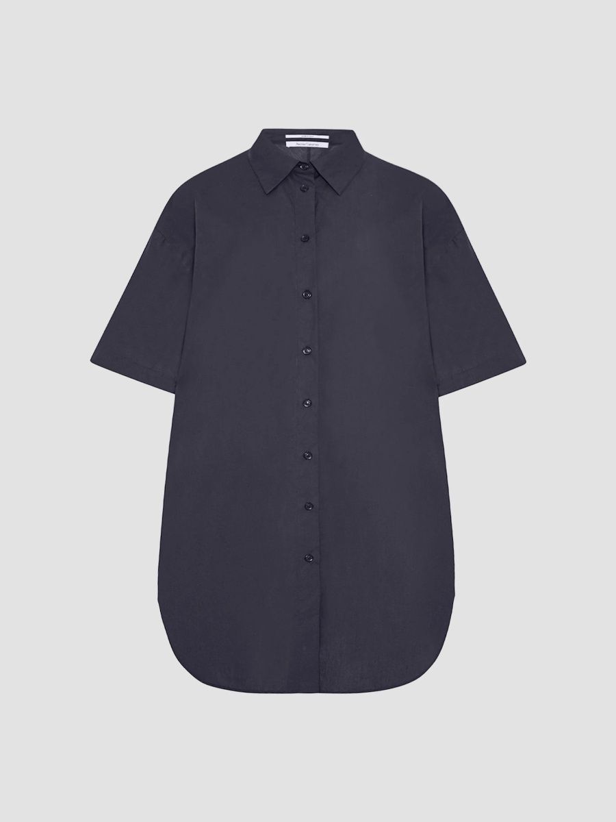 Another Tomorrow Women's Short Shirt Dress - Midnight - Size Large