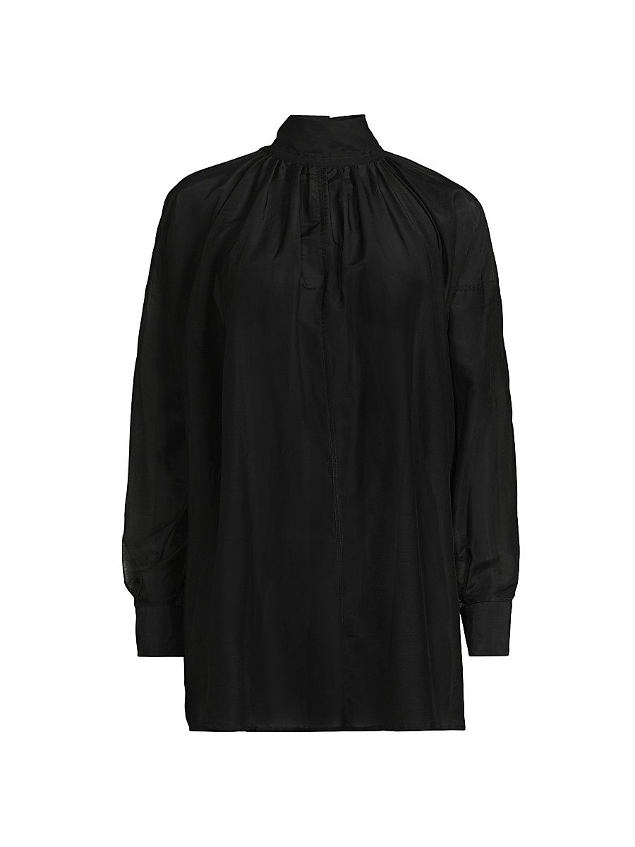Women's Poet Cotton-Silk Mock-Neck Blouse - Black - Size Small