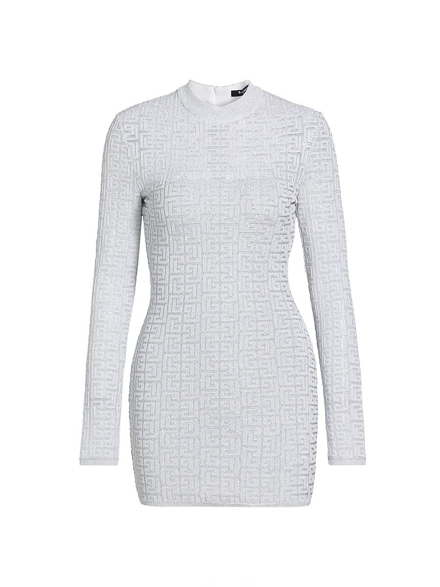 Women's Glittered Monogram Minidress - Blanc Argent - Size 4