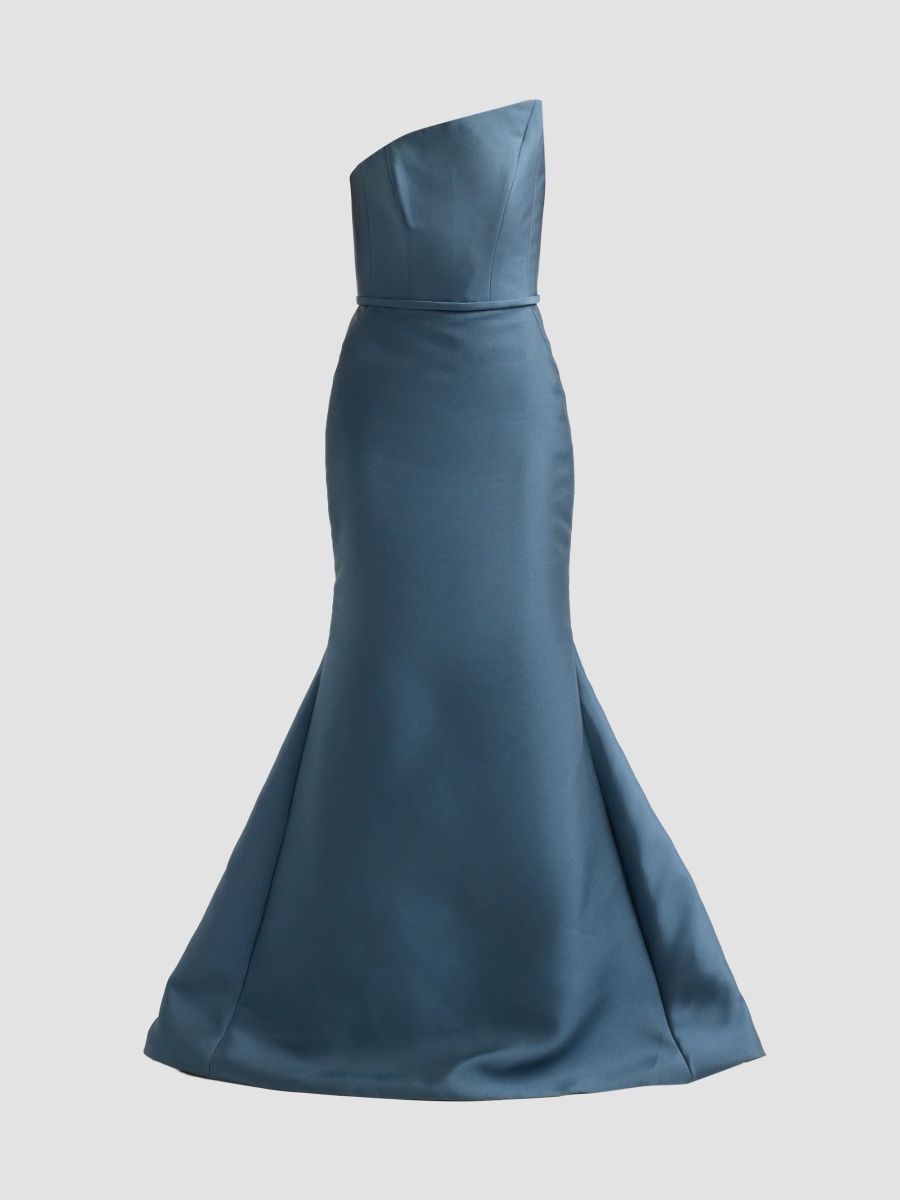Amsale Women's Satin Asymmetric Bow Gown - Petrol - Size 10