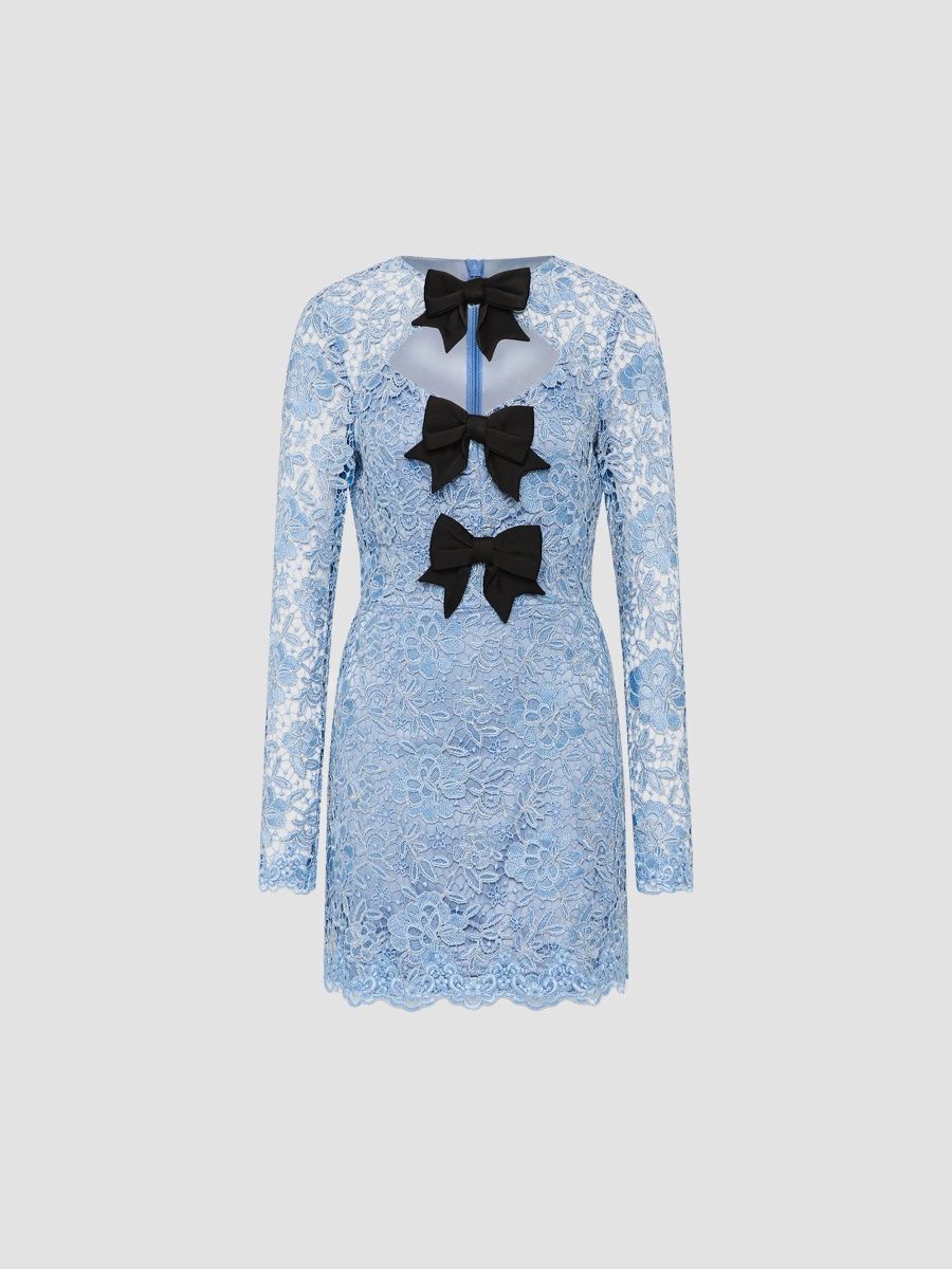 Rebecca Vallance Women's Nottingham Bow Lace Mini Dress - Blue Topaz - Size 14