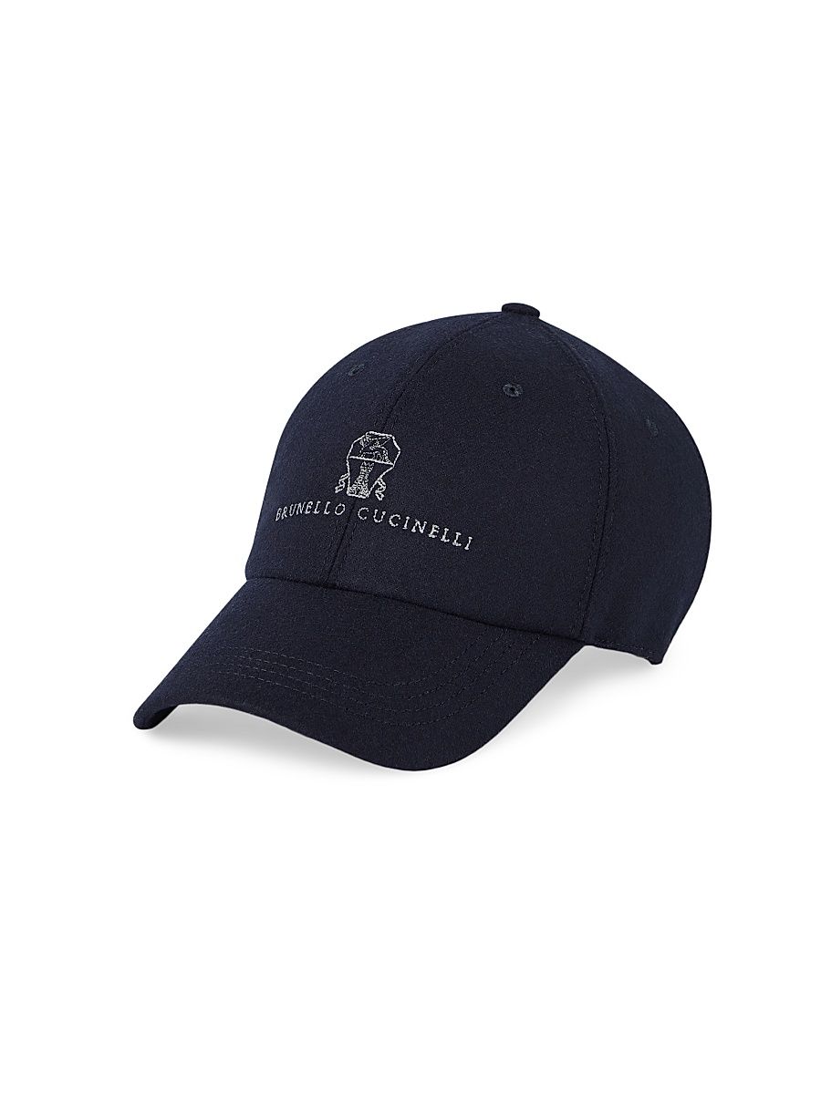 Men's Virgin Wool Flannel Baseball Cap with Embroidered Logo - Navy Blue - Size XS