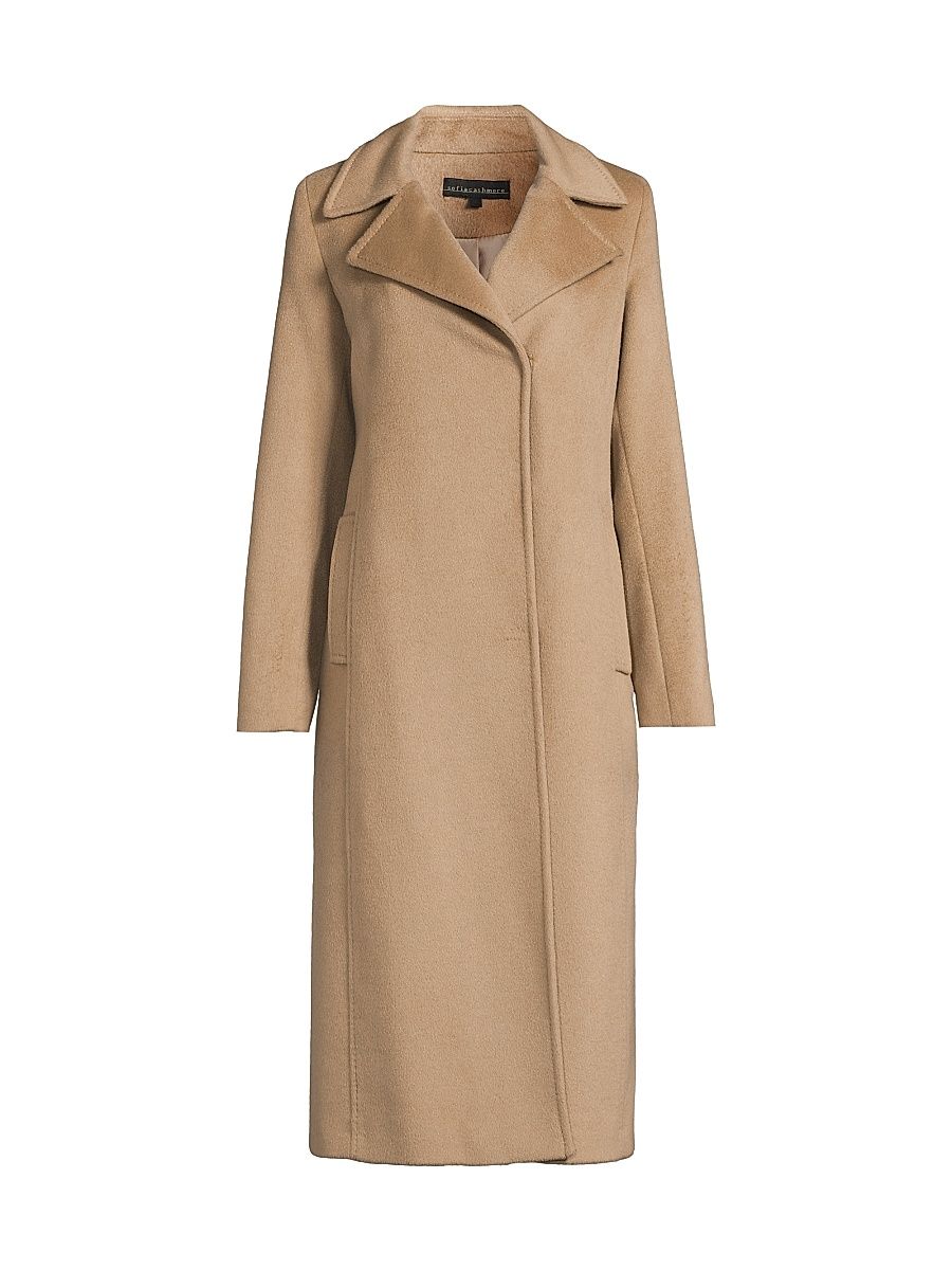 Women's Notch Lapel Baby Camel Hair Coat - Camel - Size 8